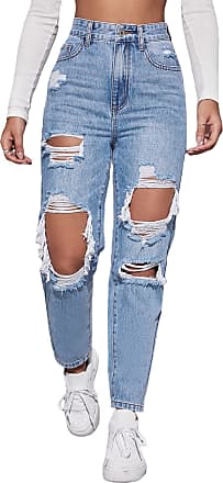 Floerns Women's High Waist Straight Leg Ripped Jeans Distressed