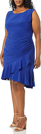 Gabby Skye Womens Plus Size Sleeveless Round Neck ITY Rouched A-Line Dress, Cobalt, 20W