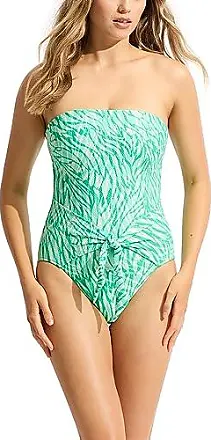Padded-cup High-leg Bandeau Swimsuit - Dusty blue - Ladies