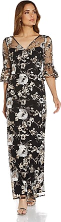 Adrianna Papell Womens Embroidered Column Gown, Black Multi, 8