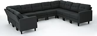 Christopher Knight Home Emmie Mid-Century Modern 10-Piece U-Shaped Sectional Sofa, Dark Grey / Dark Brown