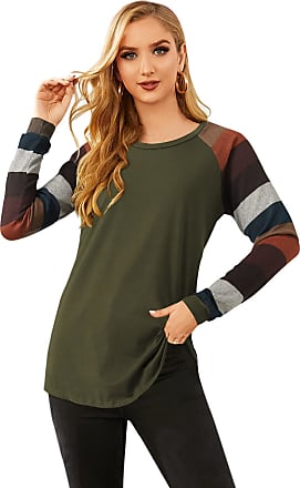 VONDA Women Long Sleeve Tops Color Block Crew Neck Raglan T-Shirt Casual Sweatshirts 