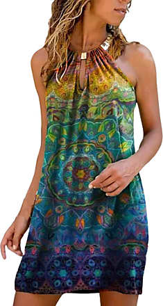 WhiteFlower,L LOMON Womens Summer Boho Floral Print Shift Dress Cami Mini Short Beach Dress Sundress 