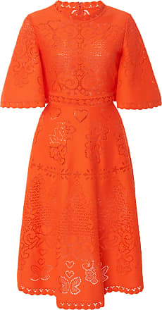 Valentino Womens Crocheted Cotton-Blend Midi Dress - Orange - Moda Operandi