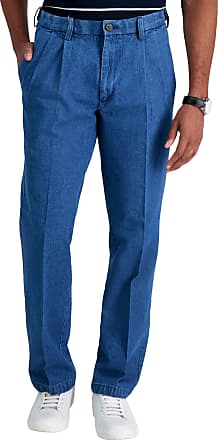 Haggar Mens Pleat & Flat Front Denim - Regular and Big & Tall Sizes, Muted Stonewash, 36W x 34L