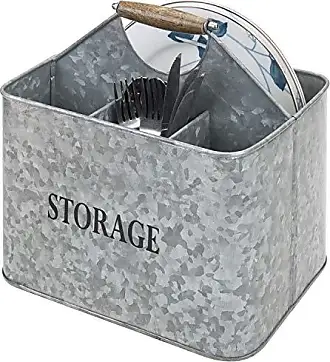 MyGift Galvanized Metal Rectangular Storage Basket with Wooden Handles, Bathroom Toiletries Holder, Organizer Bin with Embossed Bath Label 
