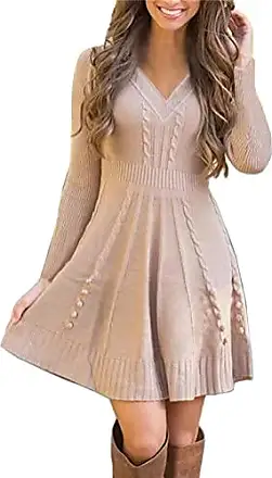 Robe Pull Femme Col V Sexy Ample Chic Et Elegant en Maille Long Pullover  Tricot Casual Tendance À Manche Longue Grande Taille Robe