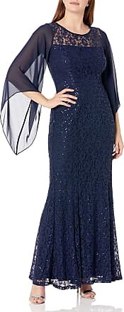 S.L. Fashions Womens Long Sequin Dress with Capelet, Navy Lace, 18