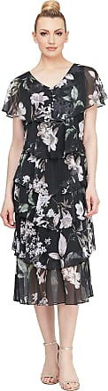 S.L. Fashions Womens Short Sleeve Tiered Chiffon Dress (Missy and Petite), Floral Glitter, 8