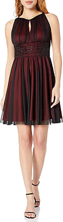 Jessica Howard Womens Sleeveless Shirred Dress with Inset Beaded Waist, Black/red, 14