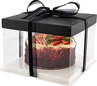 Cater Tek Square Black Paper Cake / Lunch Box - with Pop-Up Handle, Window - 9 inch x 9 inch x 3 1/2 inch - 50 Count Box - Restaurantware