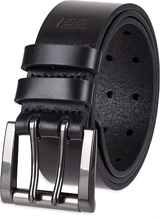 Men's Leather Belt with Removable Antiqued Logo Plaque Buckle by Levis