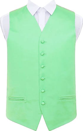 DQT Satin Plain Solid Mint Green Mens Wedding Waistcoat & Cravat Set 