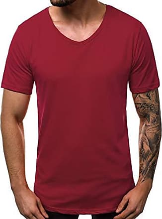 T-Shirt Kurzarm Shirt Basic Unifarben U-Neck Slim Fitness Herren OZONEE 9794 MIX