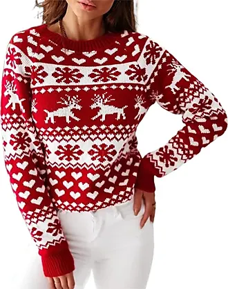 deals under 5 dollars Ugly Christmas Sweatshirts for Women 2023 Funny Cute  Santa Pattern Long Sleeve Shirts Vintage Crewneck Pullover Sweater Tops