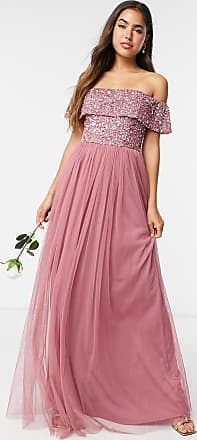 Maya Bridesmaid off-the-shoulder maxi tulle dress with tonal delicate sequins in rose-Pink