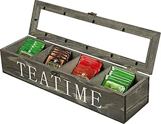 Gray Wood Tea and Condiment Organizer Storage Caddy with