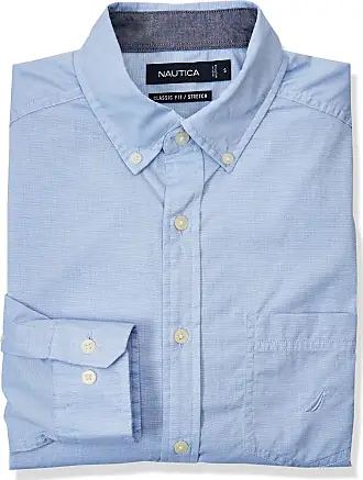 Nautica mens Classic Fit Stretch Solid Long Sleeve Button Down Shirt,  Indigo, Large US 