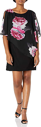 S.L. Fashions Womens Petite Sleeveless Printed Asymmetric Chiffon Overlay Dress-Closeout, Black Multi Pink, 16P