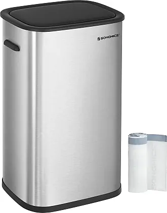 SONGMICS 8 Gal Trash Can, Kitchen Trash Can, Stainless Steel Garbage Can,  with Hinged Lid, Plastic Inner Bucket, Soft Closure, Odor Proof, Hygienic,  Silver ULTB03NL