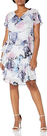 S.L. Fashions Womens Petite Tiered Patara Print Pebble Dress-Closeout, Blue/Multi, 12P