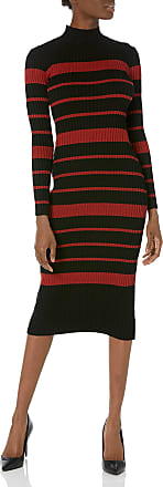 Gabby Skye Womens Stripe Turtleneck Sweater Dress, Black/Paprika, XL, X-Large