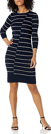 Gabby Skye Womens 3/4 Sleeve Mock Neck Midi Sweater Sheath, Navy/Powder, M