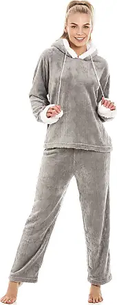 Camille Womens Ladies Luxury SuperSoft Fleece Hooded Grey Pyjama