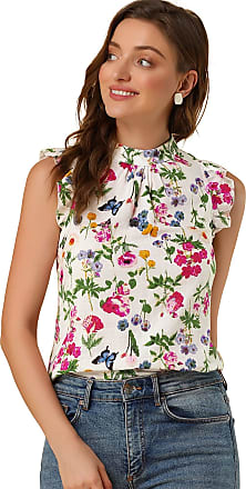 White, US S= Asian M Teresamoon Deal Womens Floral Tops Printed Sleeveless Loose Blouses 