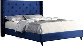 Modern Contemporary King Size Tuft Platform Bed Frame 15688 Navy Blue Velvet 