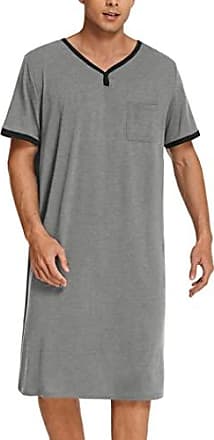 Caziffer Herren Nachthemd V-Ausschnitt Langarm Knöpfen Einfarbig Locker mit Taschen Robe 