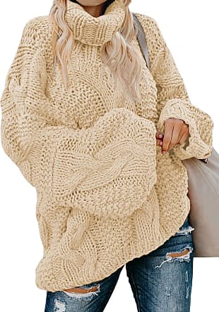 Women's Cable Knit Pullover Long Sleeve Round Neck Oversized Chunky  Sweaters Jumper Tops (Beige White, S) at  Women's Clothing store