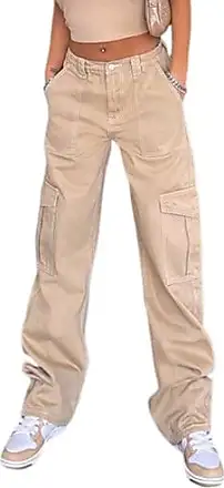 Pantalon cargo ample pour femme - Pantalon cargo Y2K - Taille haute -  Pantalon cargo - Pantalon cargo hip hop (taille : M, couleur : blanc cassé)