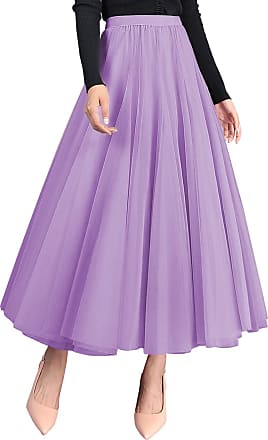 Yig 1210 Women Tutu Tulle Skirt Elastic High Waist Layered Floral Print Skirt Mesh A-Line Midi Skirt 