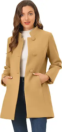 Allegra K Women's Mid-length Collarless Minimalist Business Winter Long  Coat Beige White XS : : Fashion