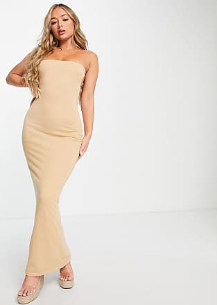 NA-KD X Zoe Pastelle bandeau open back maxi dress in beige-Neutral