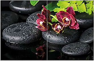 Orchideen-Blüte schwarzen Wallario Herdabdeckplatte 1-teilig aus Glas 60x52cm 