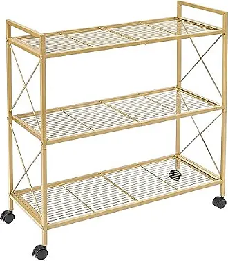 Modern Gold 3 Tiers Mesh Storage Shelves Rolling Cart Rack Metal