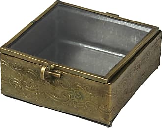 Benjara Decorative 8 Inch Square Wooden Box with Glass Top Brown and Clear 