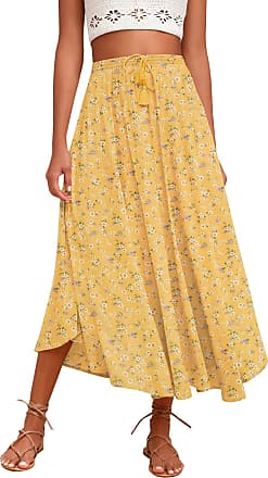 Zeagoo Floral Skirt Long Skirt Maxi Elastic High Waist Peasant Ruffle Skirt with Pocket 