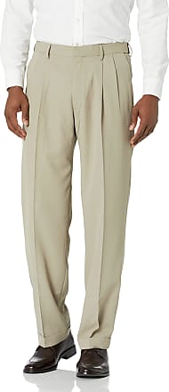 Haggar Mens Mynx Gabardine Pleat-Front Dress Pant with Hidden Expandable Waist, Tan, 36W x 31L