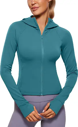 CRZ YOGA Winter Butterluxe Womens Cropped Slim Fit Workout Jackets -  Weightless Track Athletic Full Zip Jacket with Thumb Holes