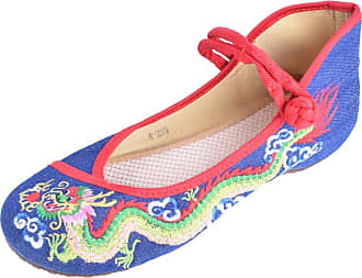 Lazutom Women Lady Vintage Chinese Style Embroidery Casual Mary Jane Party Dress Shoes