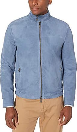 Bruno Magli Mens Silky Suede Varsity Jacket with Contrast Sleeves