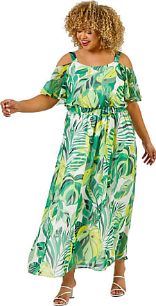 Womens Plus Size Maxi Dress Cold Shoulder Floral Slit Hem Tropical Summer Long Dress L-5XL 