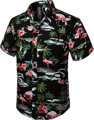 SSLR Big Girls Flamingos Casual Button Down Short Sleeve Hawaiian Shirt 