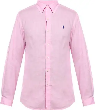 Camisa Regular em Linho com Estampa Xadrez Vichy Bege/ Rosa