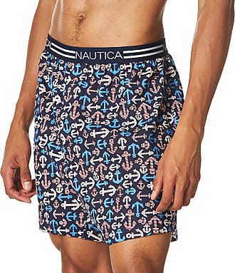 $45 Nautica Underwear Men Blue Cotton Printed Knit Woven Boxer Short Size L 