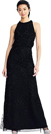Adrianna Papell Womens Art Deco Beaded Blouson Dress with Halter Neckline, Black/Black, 18