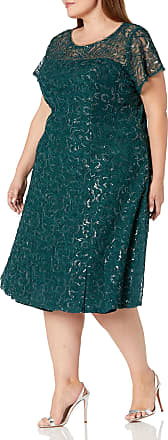 S.L. Fashions Womens Plus Size Sequin Lace Fit and Flare Dress, Hunter Green, 18W